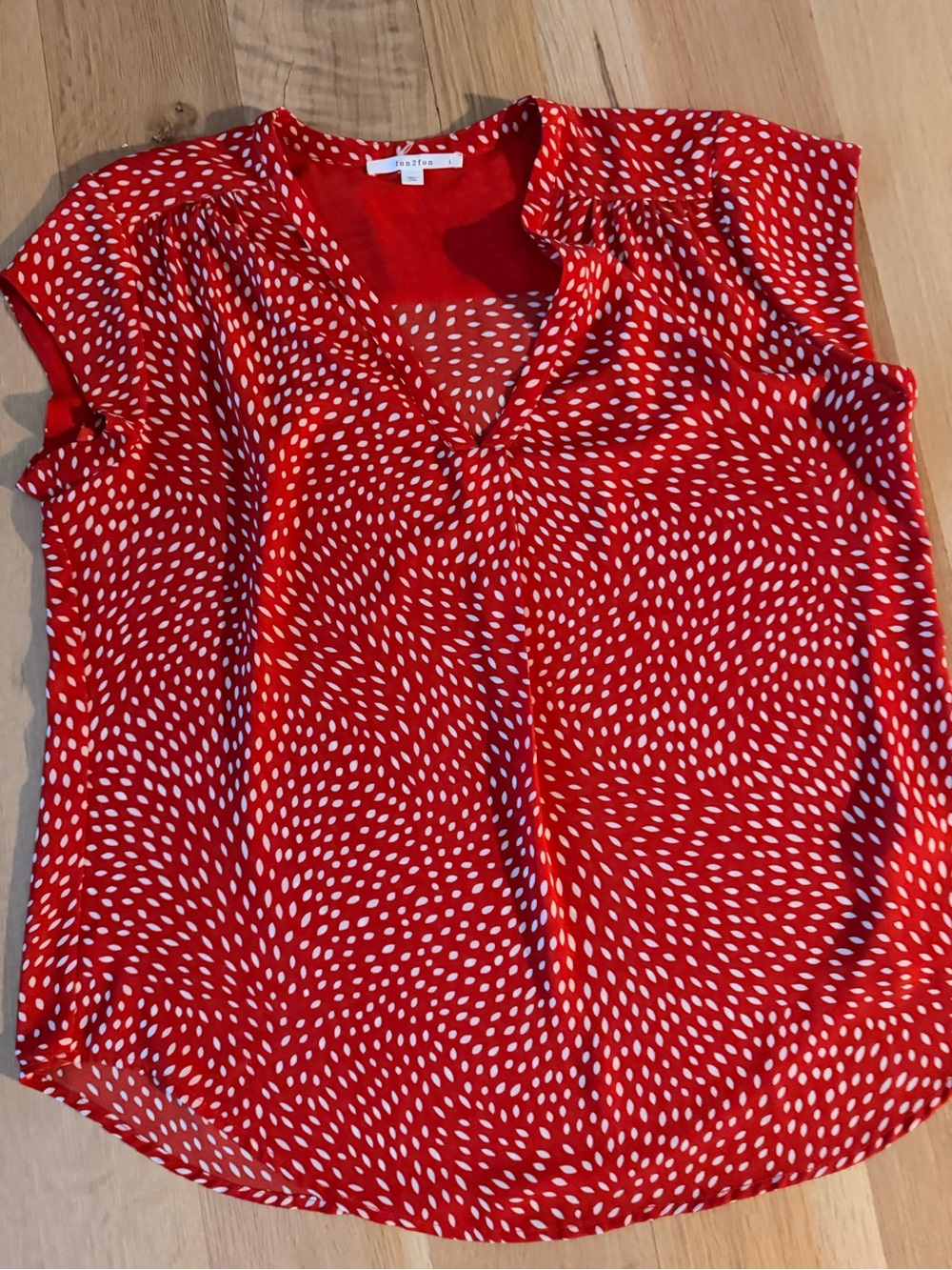 Red Polka Dot V-Neck Blouse - Women
